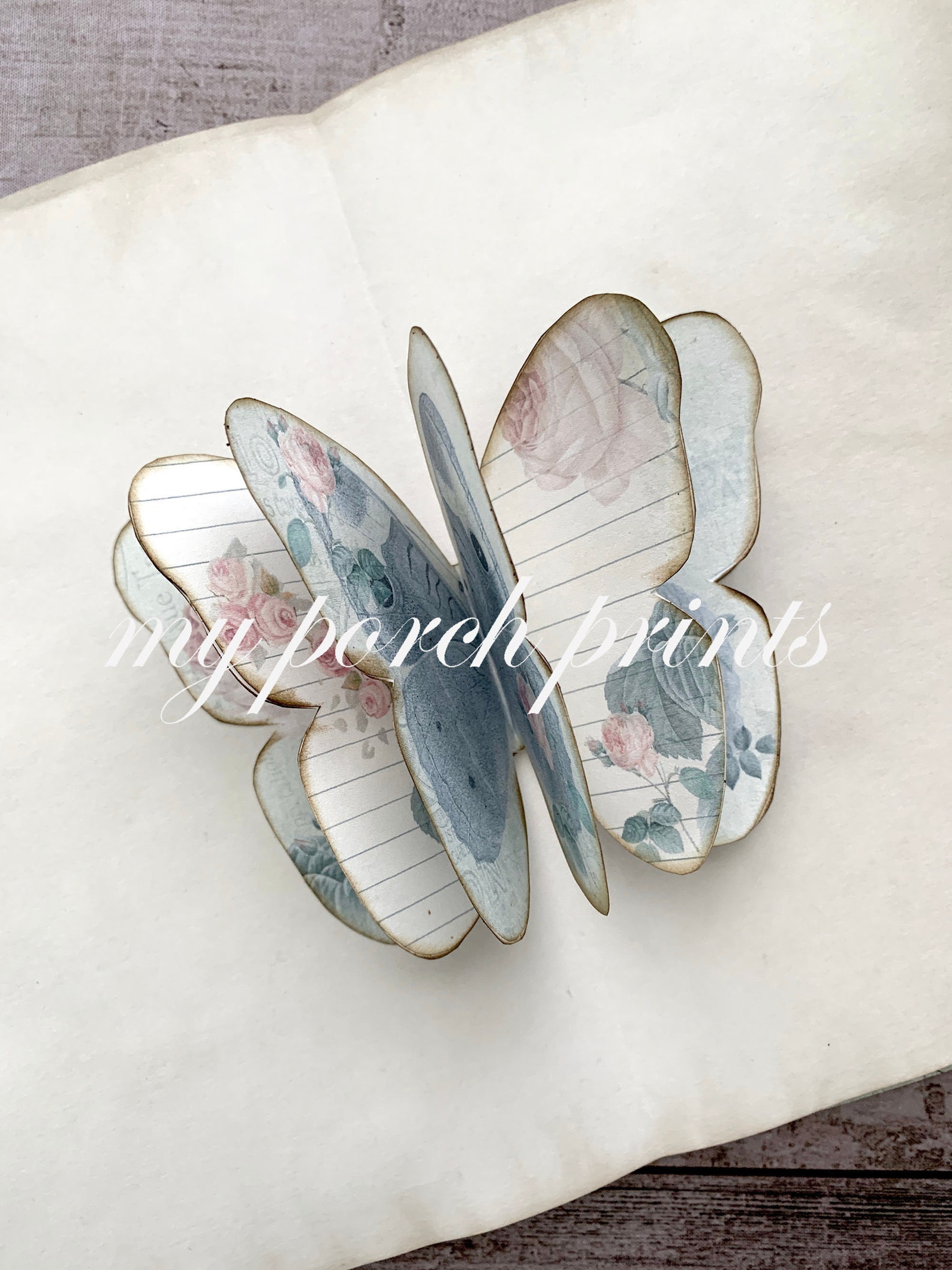 Junk Journal Insert, Shabby, 3D, Butterfly, Book Page, Dimensional, Pop ...