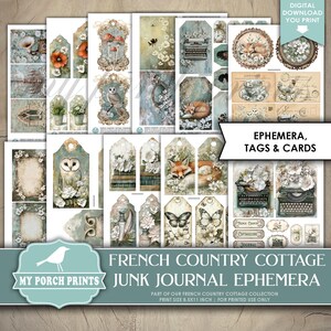 French Country Cottage EPHEMERA, Junk Journal, Kit, Vintage, Blue ...
