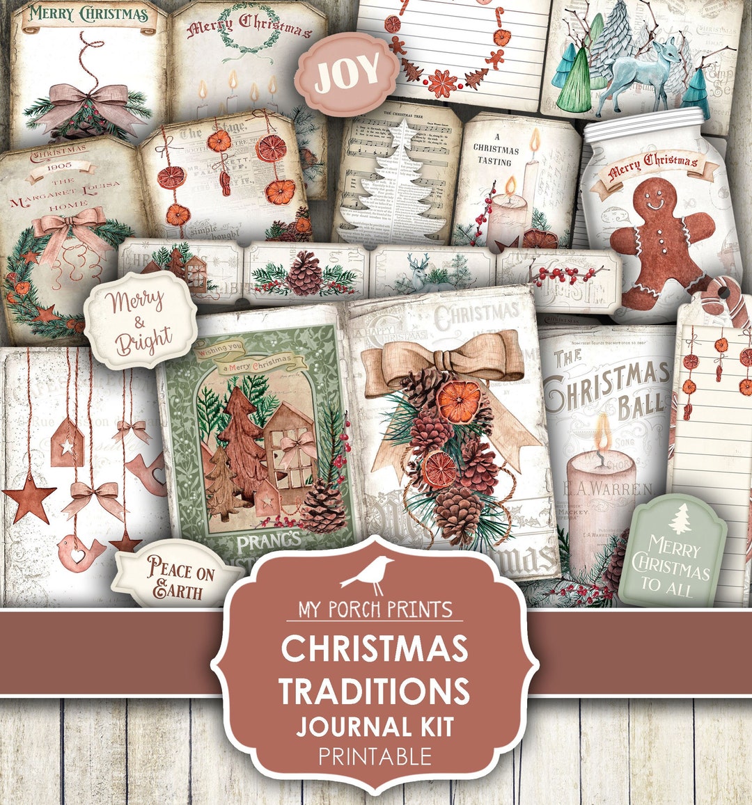 Christmas Traditions Junk Journal Kit, Vintage, Printable, My Porch ...
