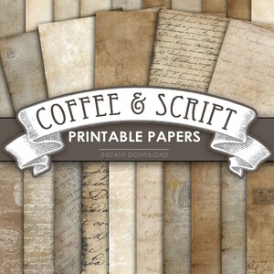 Puede incluir: Un conjunto de 12 papeles digitales imprimibles con un tema de caf&eacute; y escritura. Los papeles tienen un aspecto vintage y envejecido con escritura a mano y manchas de caf&eacute;.