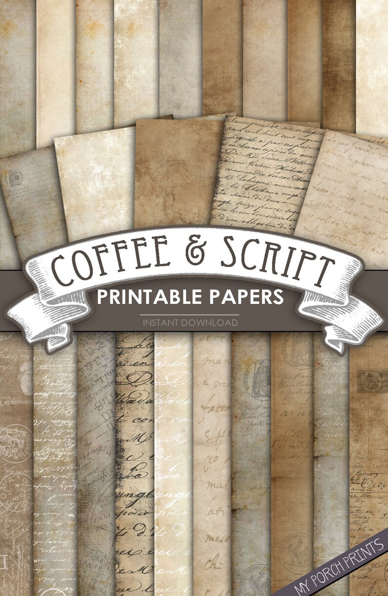 Puede incluir: Un conjunto de 12 papeles digitales imprimibles con un tema de caf&eacute; y escritura. Los papeles tienen un aspecto vintage y envejecido con escritura a mano y manchas de caf&eacute;.