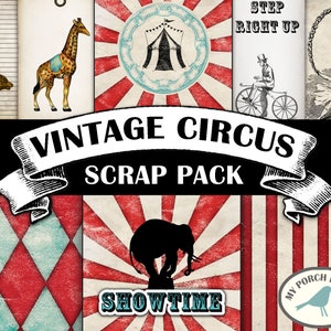 Vintage Circus, Scrap Pack, Junk Journal, Papers, 8.5x11 inch, Scrapbooking, Birthday, Boy, My Porch Prints, Printable, Digital Download