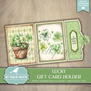 Lucky Gift Card Holder, Junk Journal, St Patrick's Day, Certificate, Envelope, Clutch, Idea, Printable, My Porch Prints, Digital Download