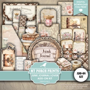 Junk Journal Lover ADD ON Kit, Vintage, Neutral, Books, Planner, Gift, Home Office, Happy Mail, My Porch Prints, Printable, Digital Download