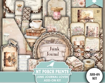 Junk Journal Lover ADD ON Kit, Vintage, Neutral, Books, Planner, Gift, Home Office, Happy Mail, My Porch Prints, Printable, Digital Download
