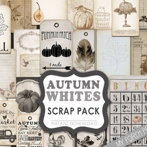 Automne, Junk Journal, kit, automne, blanc, paquet de ferraille, Junk Journal Ephemera, neutre, imprimable, impressions My Porch, vintage, citrouille, numérique