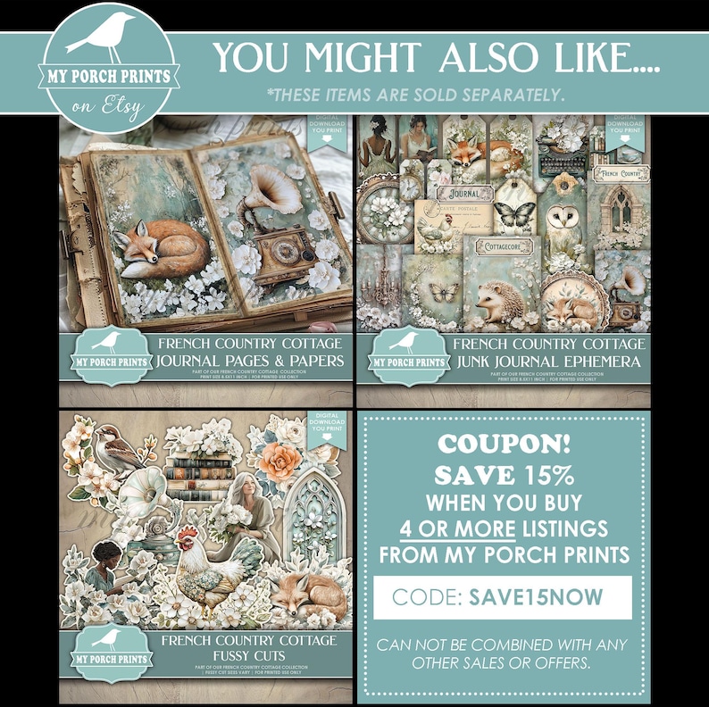 French Country Cottage EPHEMERA, Junk Journal, Kit, Vintage, Blue ...