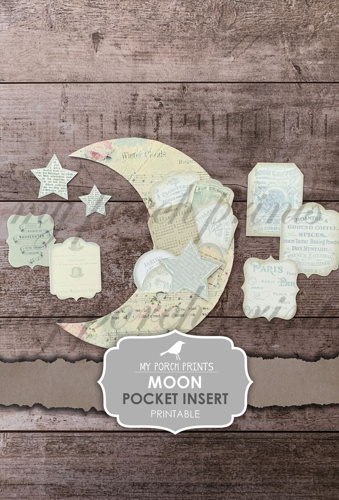 Moon, Pocket, Junk Journal, Insert, Kit, Dream Journal, Tags, Stars ...