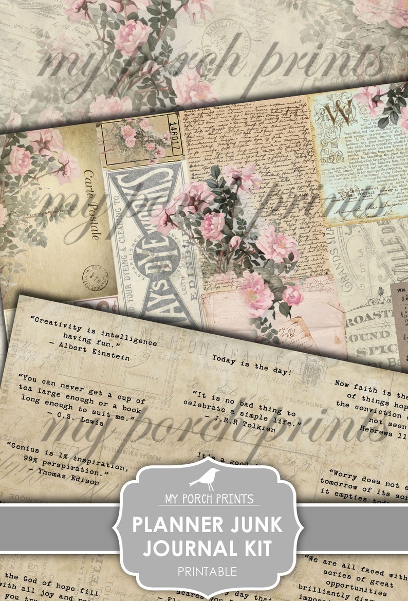 Planner Junk Journal Kit, Calendar, Bullet Journal, Shabby, My Porch Prints, Junk Journal, Printable, Paper, Ephemera, Digital, Download image 3