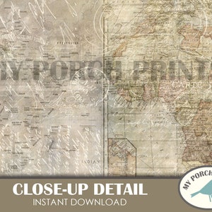 Papeles de mapas antiguos, diario de viaje, miniálbum, kit de diario basura, papel para álbumes de recortes, papel imprimible, 8,5 x 11, papel digital vintage, My Porch Prints imagen 5