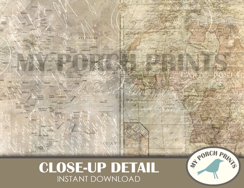 Papeles de mapas antiguos, diario de viaje, miniálbum, kit de diario basura, papel para álbumes de recortes, papel imprimible, 8,5 x 11, papel digital vintage, My Porch Prints imagen 5