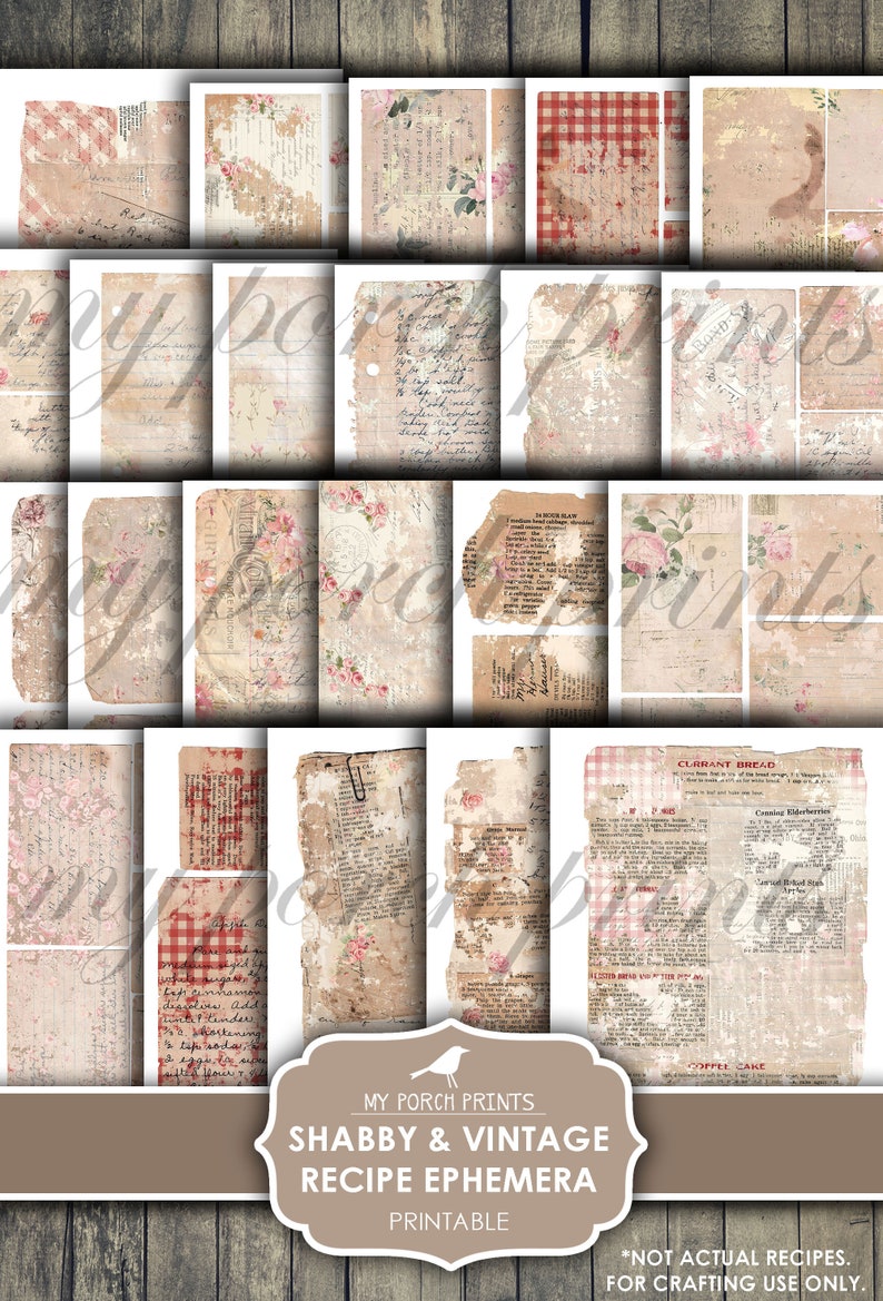 Junk Journal Kit, Recipe, Ephemera, Shabby, Vintage, Handwritten, Cards, Book, Mother's Day, My Porch Prints, Digital Download, Printable image 6