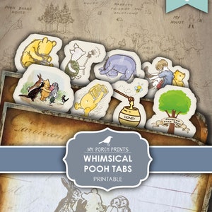 Junk Journal, Tabs, Winnie-The-Pooh, Fussy Cut, Whimsical, Honey, Children's, Cricut, Printable, My Porch Prints, Stickers, Digital Download