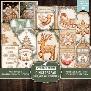 Gingerbread Junk Journal EPHEMERA, Kit, Vintage, Holiday, Cookie, Baking, Recipe, Christmas, My Porch Prints, Printable, Digital Download