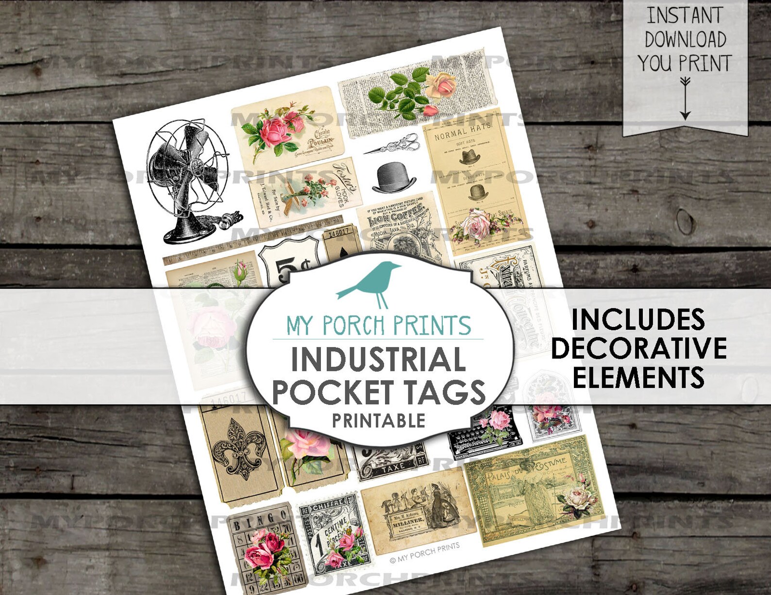 Industrial Pocket Tags, Loaded Envelope, Junk Journal Kit, Printable ...