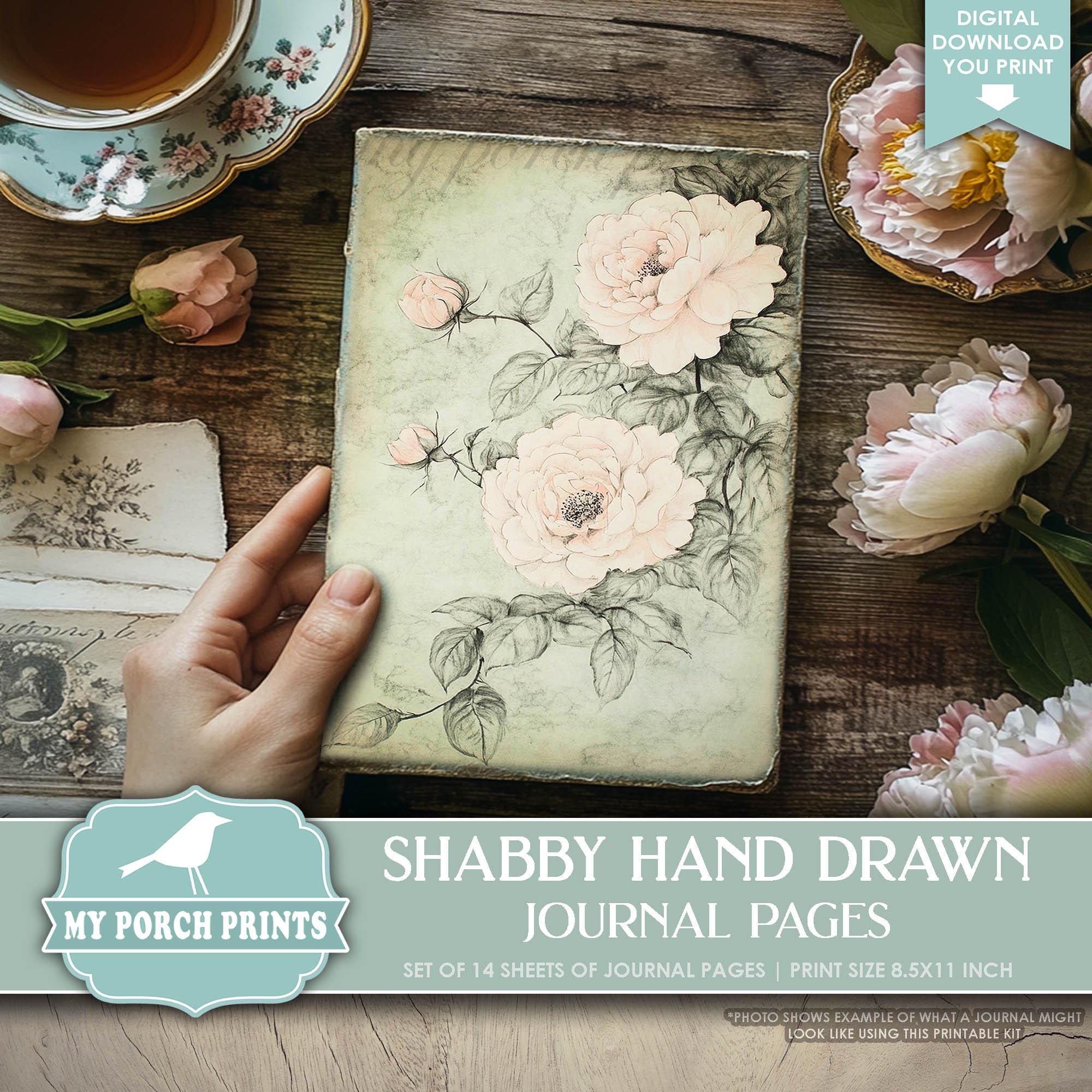 Shabby Hand Drawn Junk Journal Pages, Vintage, Neutral, Teal, Pink ...