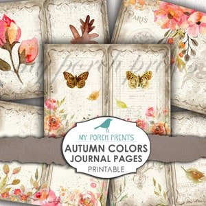 Autumn Colors, Fall, Journal Pages, Junk Journal Kit, Papers, Ephemera, Scrapbook, Printable, Vintage, Digi Kit, Butterfly, Collage Sheet