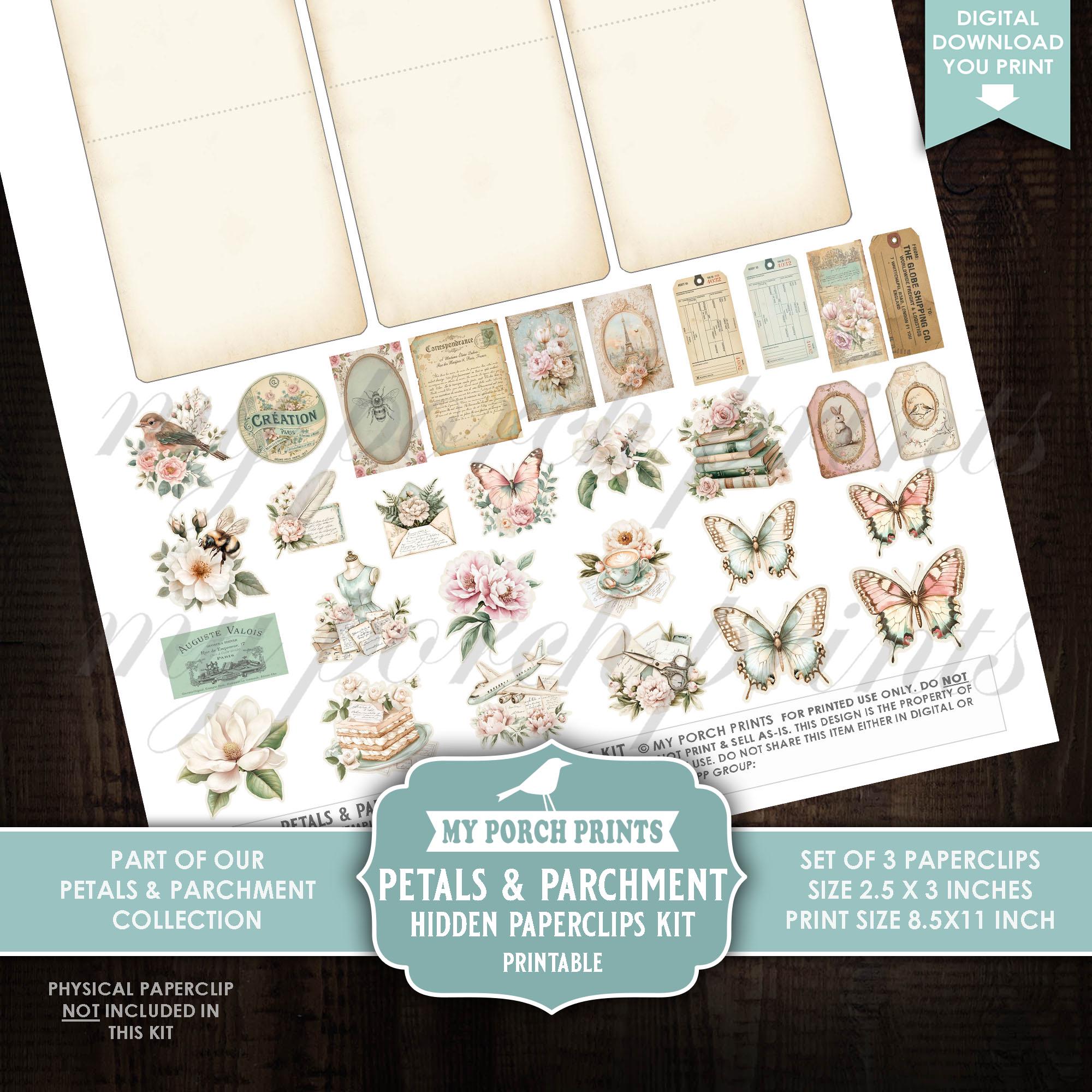 Petals and Parchment Hidden Paperclips Kit, 3, Junk Journal, Shabby ...
