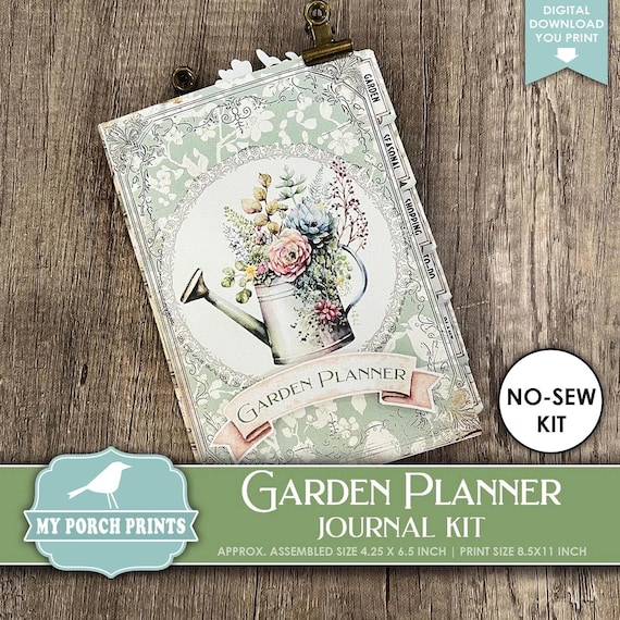 Garden Planner Junk Journal Kit Spring No Sew Gift Idea Gardening Layout My First Plants Gardener My Porch Prints Printable Digital Download