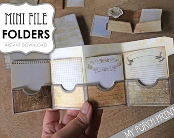 Mini File Folders, Scrapbook Kit, junk journal kit, notecards, Scrap Pack, ephemera, tag, paper, printable, vintage, coffee, embellishment