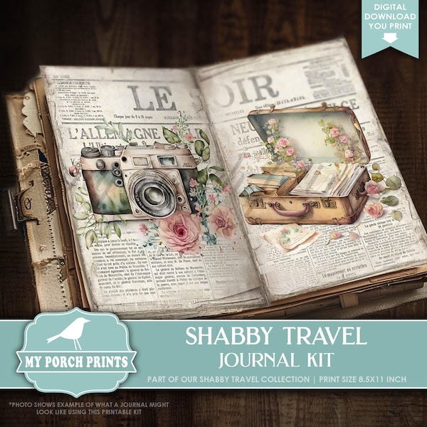 Shabby Travel JUNK JOURNAL Kit, Europe, Road Trip, Vintage, Vacation, Flowers, Holiday, My Porch Prints, Printable, Digital Download
