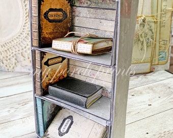 Bookshelf for Mini Books, Junk Journal Embellishment, Bookcase, Book, Shelf,  My Porch Prints, Miniature, Craft Project, Printable, Vintage