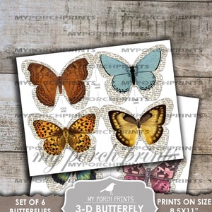 Junk Journal, Insert, 3D, Butterfly, Craft Kit, Book Page, Dimensional, Pop Up, Printable, My Porch Prints, Digi Kit, Digital Download image 3