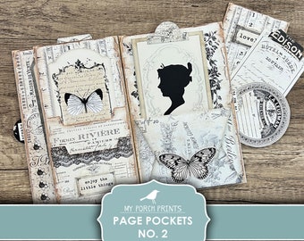 Junk Journal, Page Pockets, No. 2, Folio, Folder, Black and White, Insert, Kit, Vintage, My Porch Prints, Digital, Download, Printable