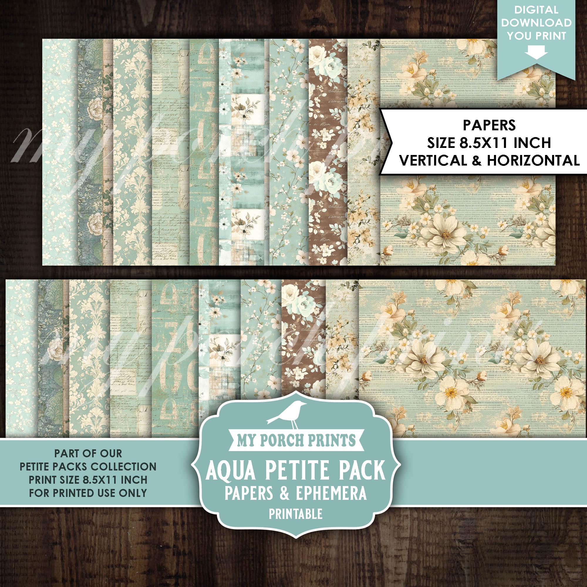 Aqua Petite Pack Junk Journal Ephemera and Papers Kit, Blue, Teal ...