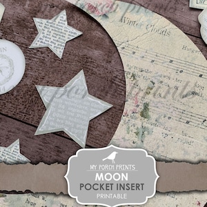 Moon, Pocket, Junk Journal, Insert, Kit, Dream Journal, Tags, Stars ...