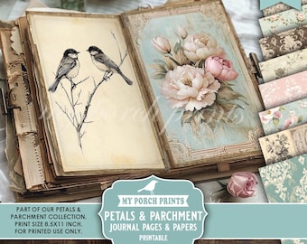 Petals and Parchment Junk Journal PAGES & PAPERS, Vintage, Spring, Neutral, Floral, Garden, My Porch Prints, Printable, Digital Download