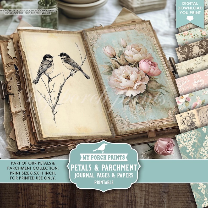 Petals and Parchment Junk Journal PAGES & PAPERS, Vintage, Spring ...