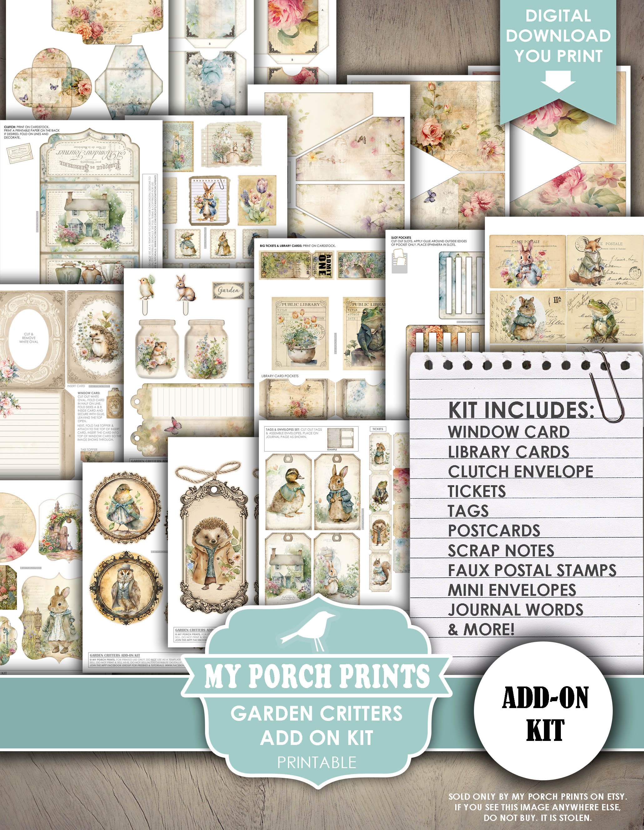 Garden Critters Junk Journal Add on Kit, Woodland, Beatrix Potter Style ...
