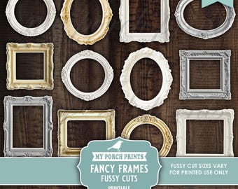Fancy Frames FUSSY CUTS, Kit, Junk Journal, Picture, White, Gold, Silver, Photo, Mini, Album, My Porch Prints, Printable, Digital Download