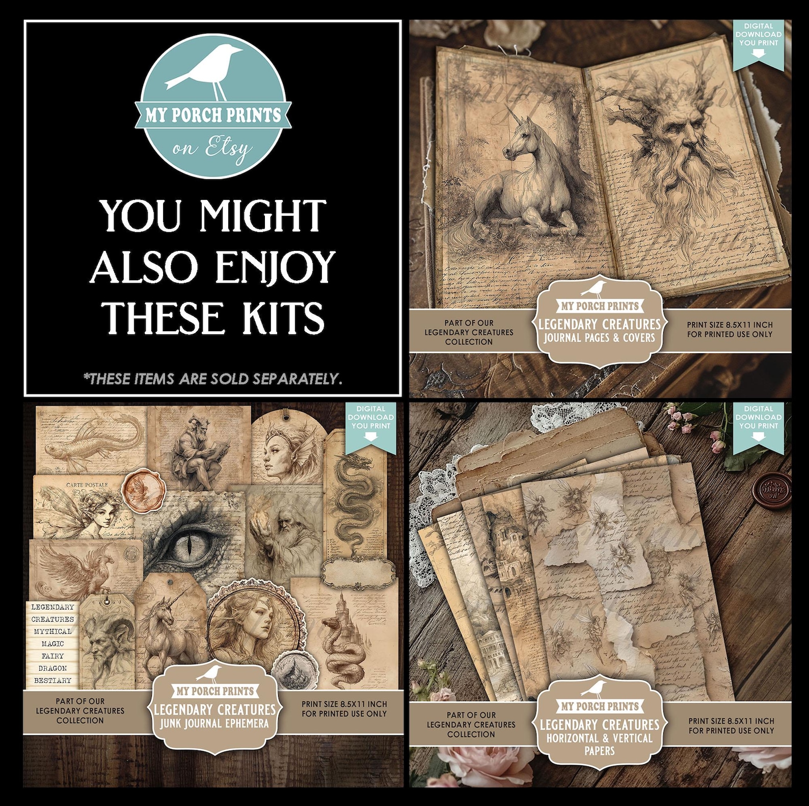 Legendary Creatures Junk Journal PAGES & COVERS, Magic Neutral Dragon ...
