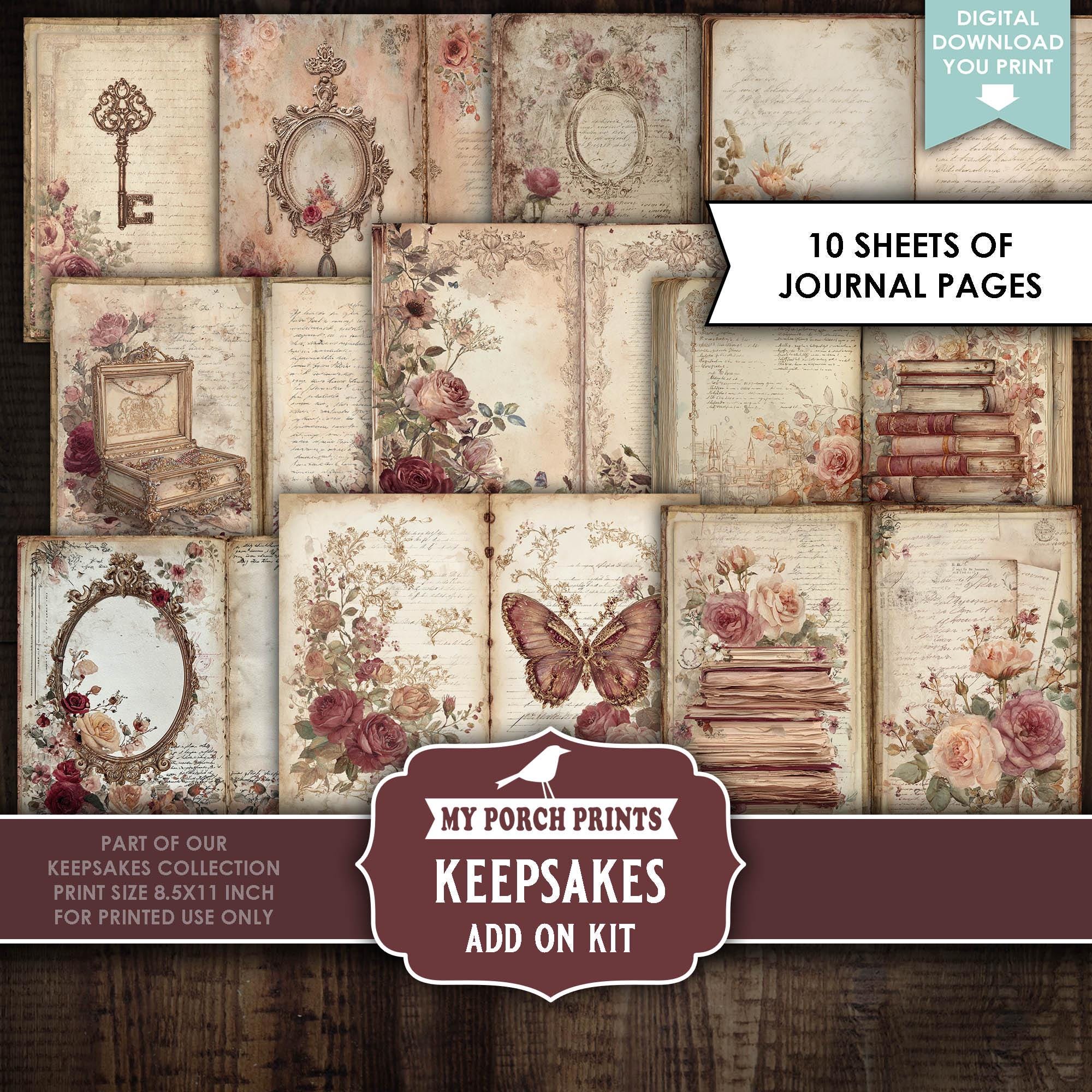 Keepsakes Junk Journal ADD-ON KIT, Ephemera, Burgundy, Vintage, Sepia ...