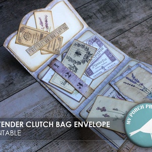 Lavender, Clutch Bag Envelope, Ephemera, Junk Journal Kit, Scrapbook, Shabby, Digital, Collage Sheet, Sewing, Download, Vintage, Printable