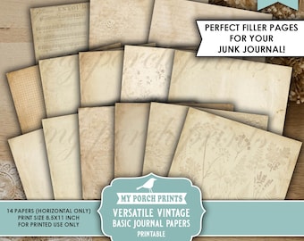 Versatile Vintage Basic Junk Journal Papers, Horizontal, Neutral, Coffee-Dyed, Backing, Blank, My Porch Prints, Printable, Digital Download