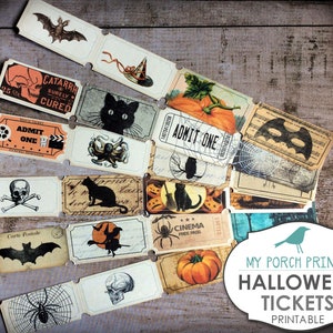 Halloween Tickets, Printable Ephemera, Junk Journal Kit, Collage Sheet, Paper, Vintage, Ticket, Cards, Embellishment, Scrapbook, Download