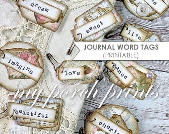Junk Journal, Kit, Journal Word Tags, Junk Journal Embellishment, Ephemera, My Porch Prints Store, Printable, Word Tags, Digital Download