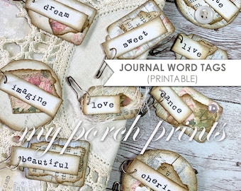 Junk Journal, Kit, Journal Word Tags, Junk Journal Embellishment, Ephemera, My Porch Prints Store, Printable, Word Tags, Digital Download