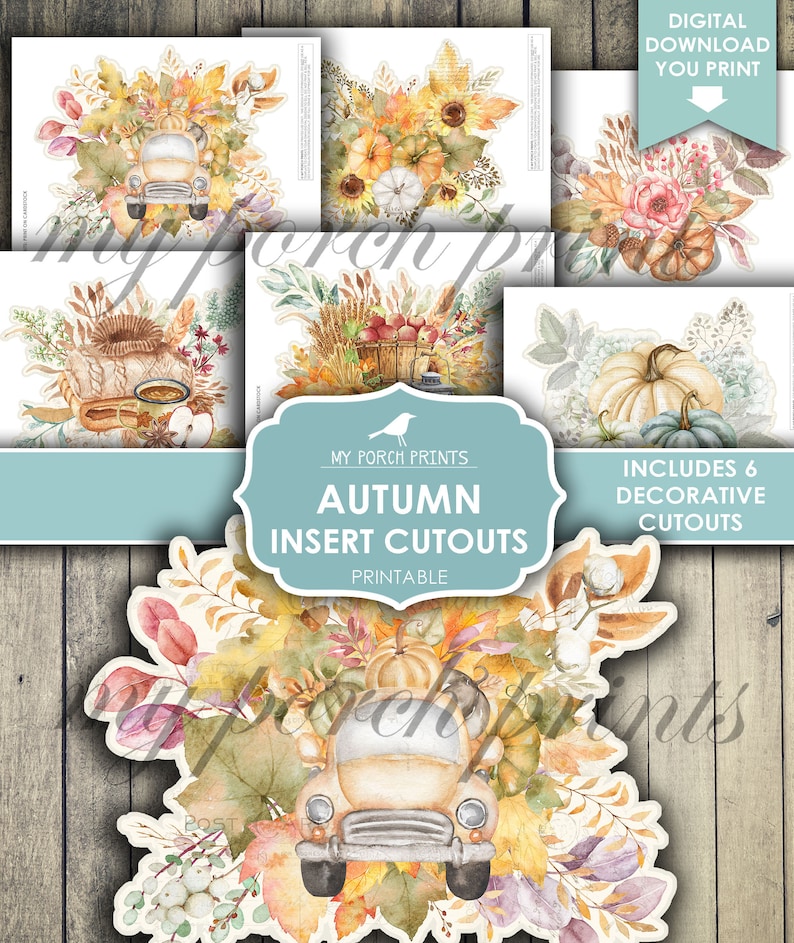 Junk Journal, Autumn Insert Cutouts, Fall, 3D, Kit, Pumpkin, Sunflowers ...