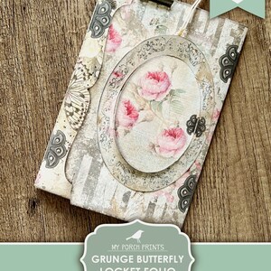 Skräpjournal, Folio, Fjäril, Shabby, Grunge, Vintage, Mapp, Rosa, Medaljong, Min veranda-utskrifter, Insats, Digitalt kit, Nedladdning, Utskrivbar bild 5