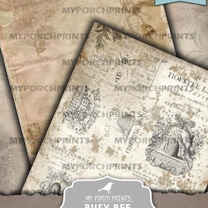 May include: A printable journal kit with a vintage aesthetic featuring a busy bee theme. The kit includes images of bees, honeycombs, and old-fashioned text. The text includes "The American Bee Journal" and "Bee Have Clothing House".