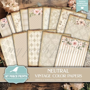 Neutral Vintage Color Papers, Junk Journal, Vertical and Horizontal, Brown Tan Shabby, Backing, My Porch Prints, Printable, Digital Download