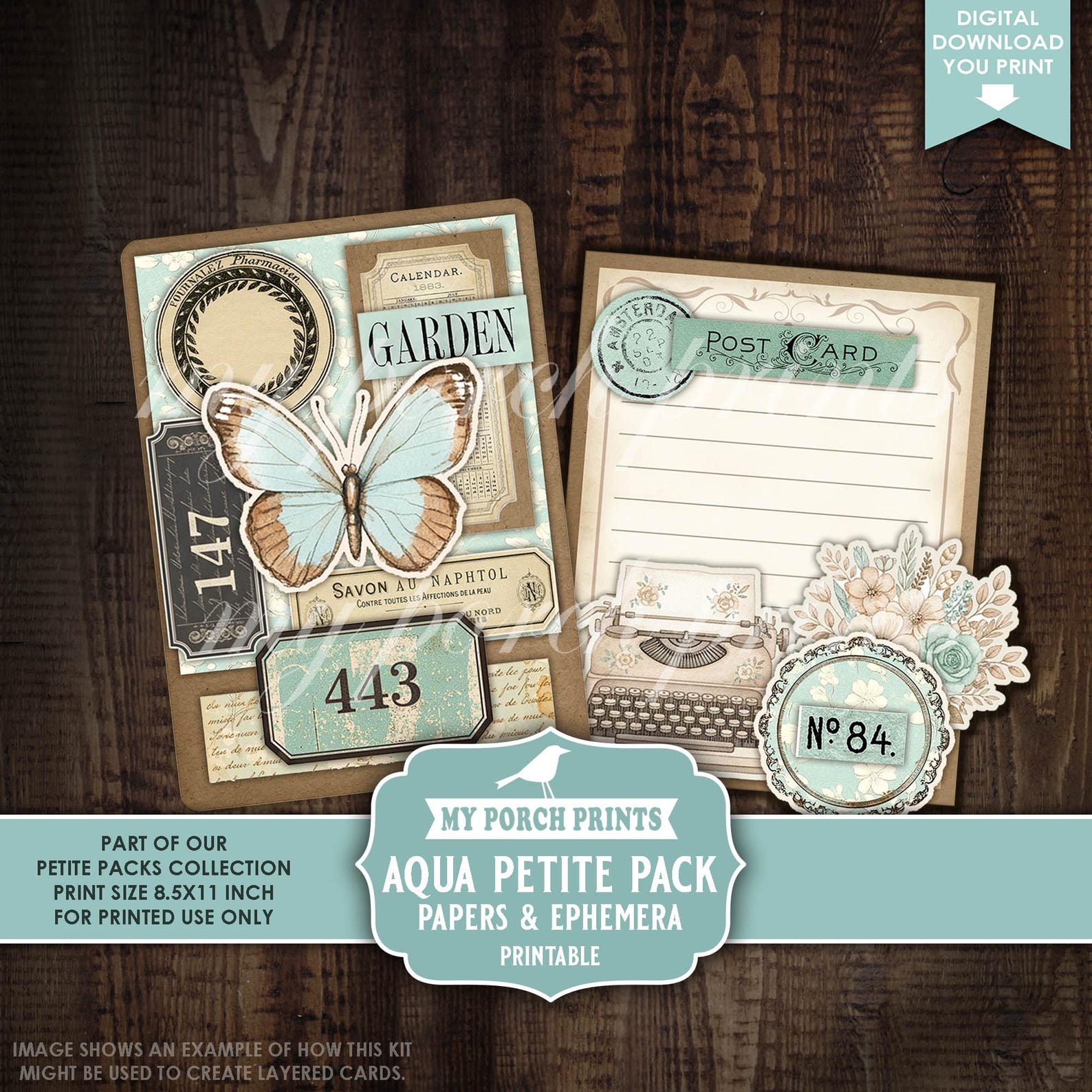 Aqua Petite Pack Junk Journal Ephemera and Papers Kit, Blue, Teal ...
