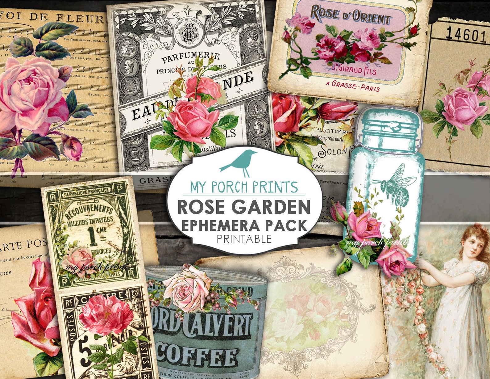 Rose Garden Ephemera Pack, Junk Journal Ephemera, Postcard, Collage ...