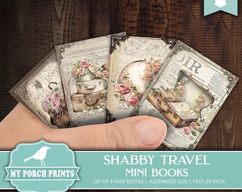 Shabby Travel Mini Books, Junk Journal, Vacation, Miniature, Book, Road Trip, Holiday, Suitcase, My Porch Prints Printable Digital Download