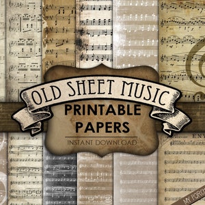 Old Sheet Music, Printable paper, junk journal, 8.5 x 11, neutral, ephemera, scrapbooking, grunge, coffee stain, vintage, digital download