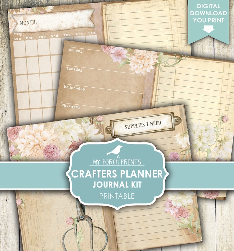Crafters Planner Junk Journal Kit Calendar Dahlias Boho Etsy